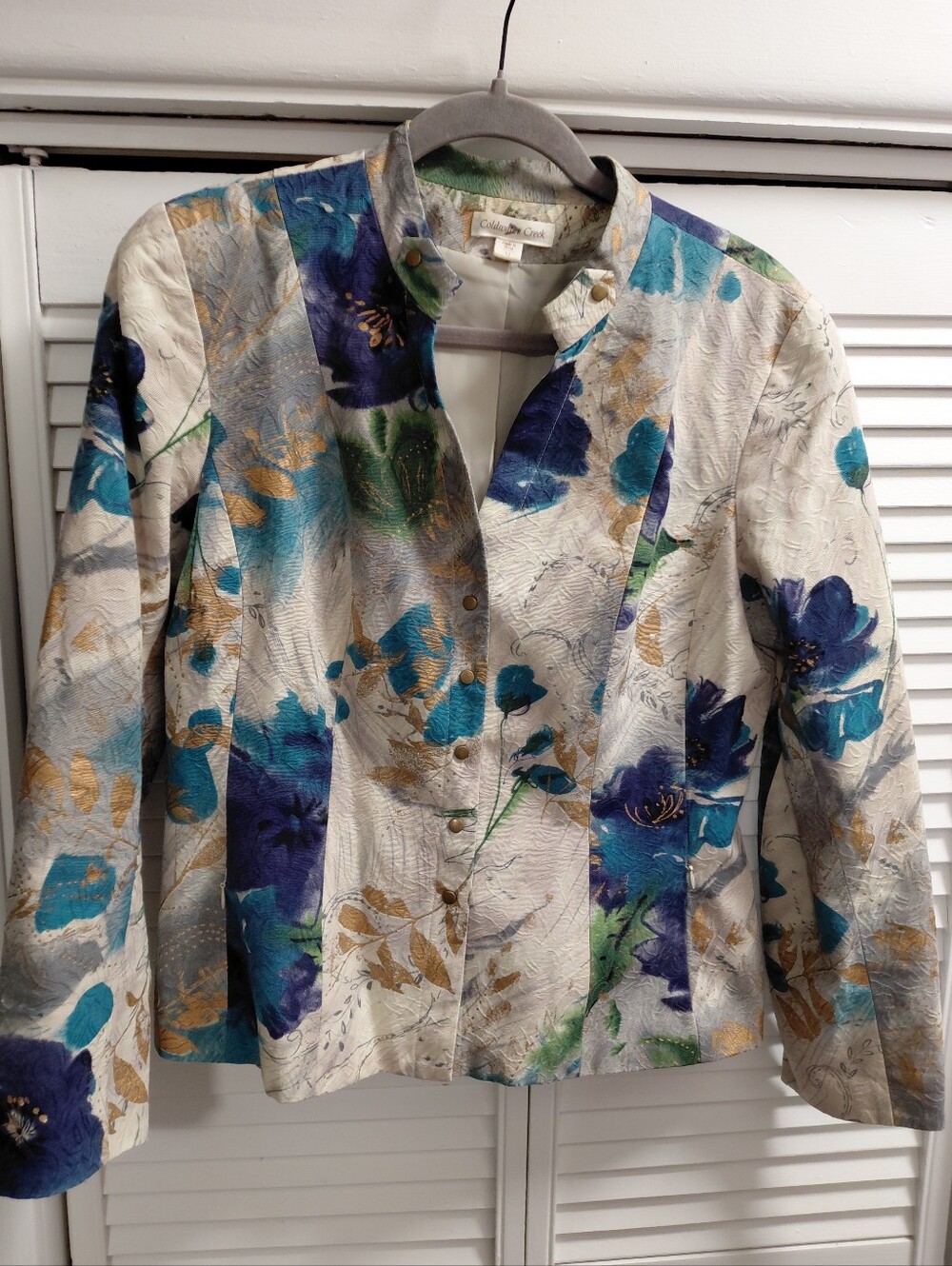Coldwater Creek Abstract Watercolor Floral Jacket With Snap Button Closure